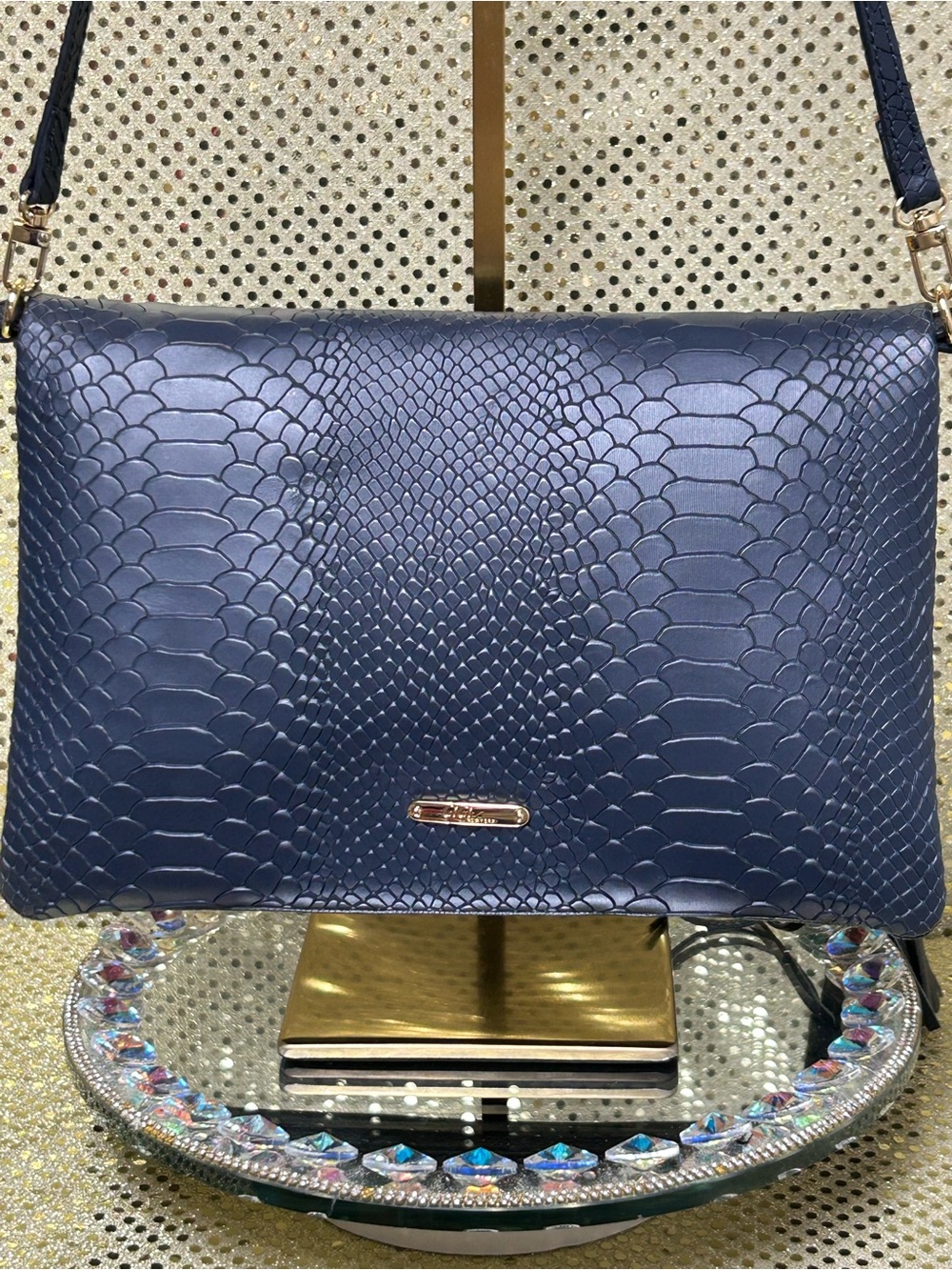 Gigi New York Rachel Foldover Embossed Crossbody Bag w/Tassel Approx. 10 x 8